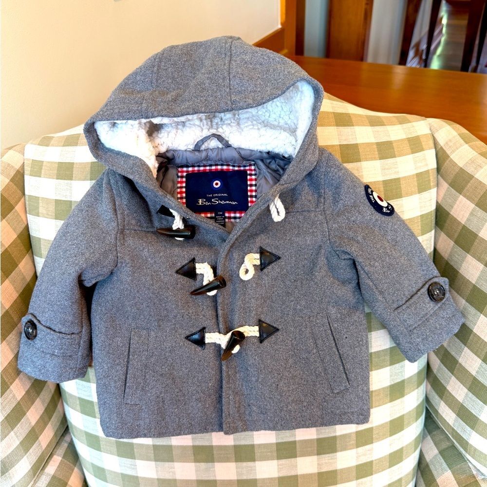 The Original Ben Sherman Faux Wool 12M Gray Kids Jacket with Toggle Closures.